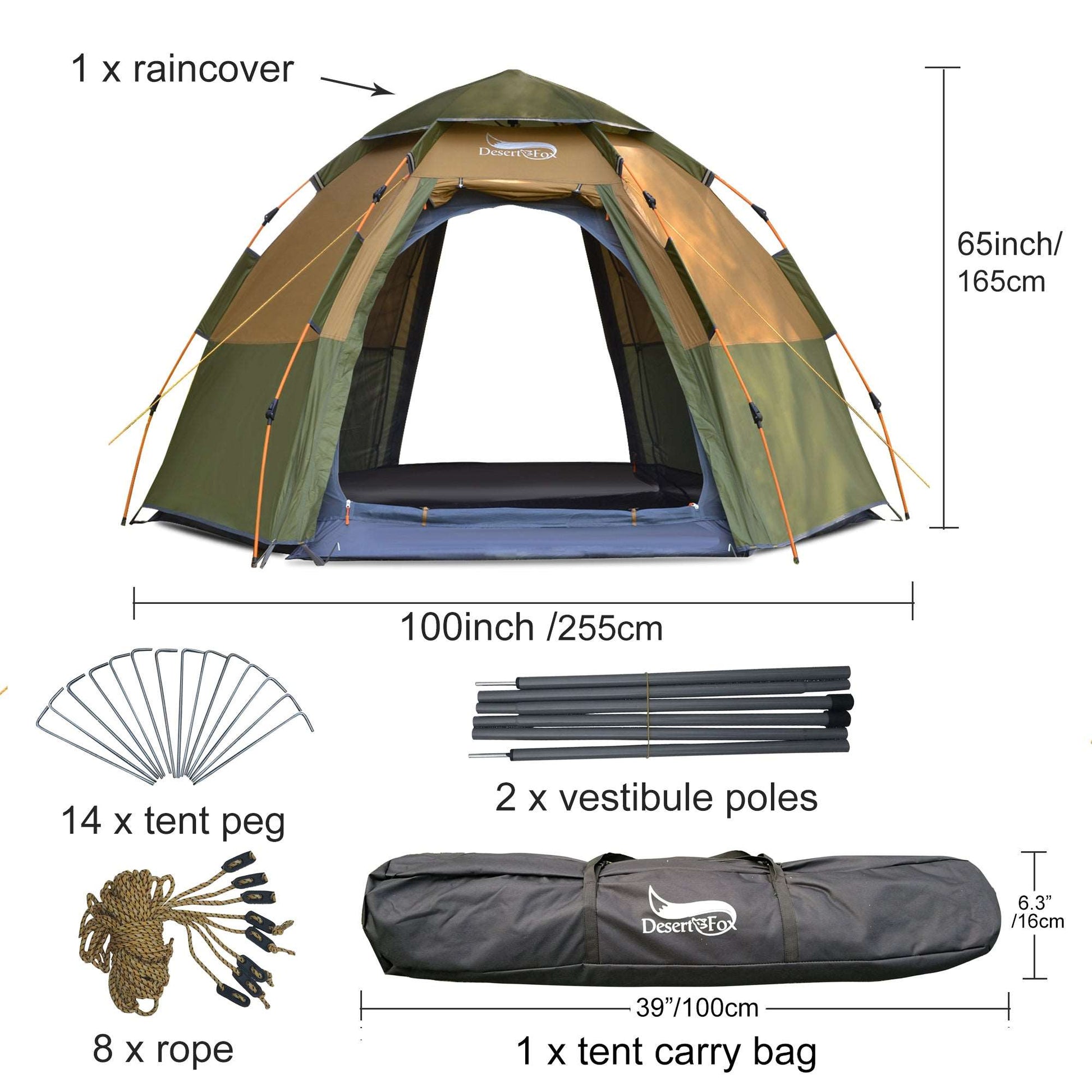 Tent - 6 Man large Hexagonal, Fast & Easy, Automatic Setup